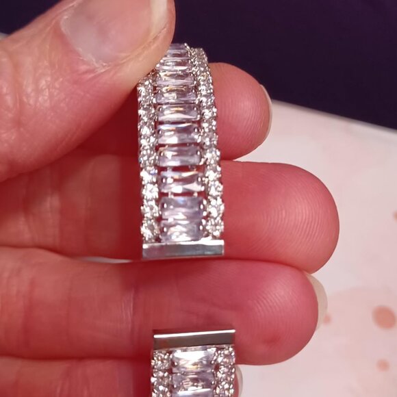 Neiman Marcus 18k White Gold Plated Square Luxury Sparkly CZ Cuff Bracelet - Picture 3 of 6